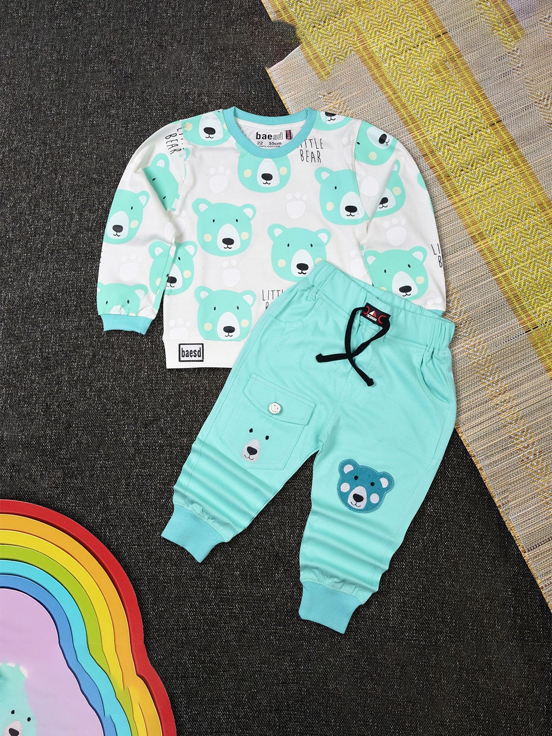 

BAESD Boys Printed Pure Cotton Sweatshirt With Joggers, Sea green