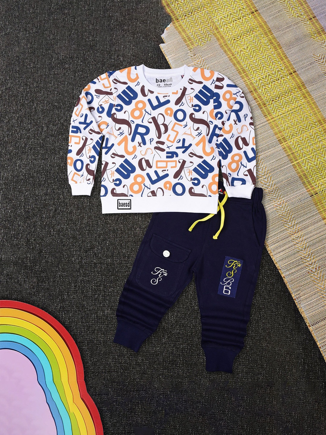 

BAESD Boys Printed Pure Cotton Sweatshirt With Joggers, Navy blue
