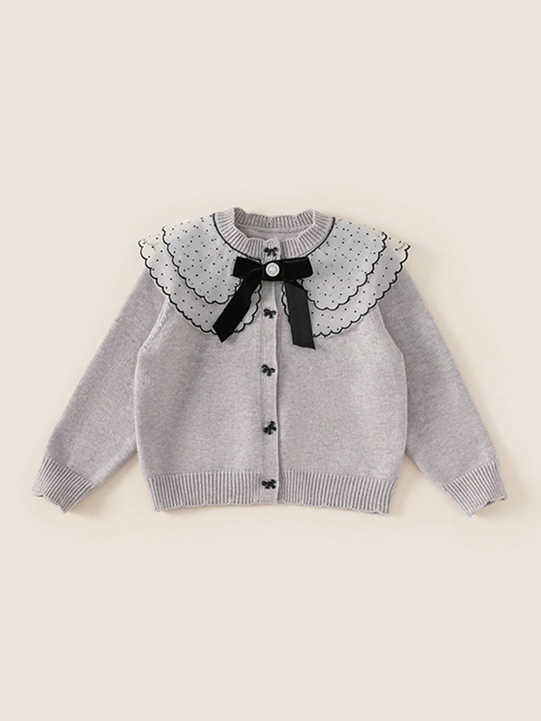 

LULU & SKY Girls Printed Cardigan with Embellished Detail, Grey