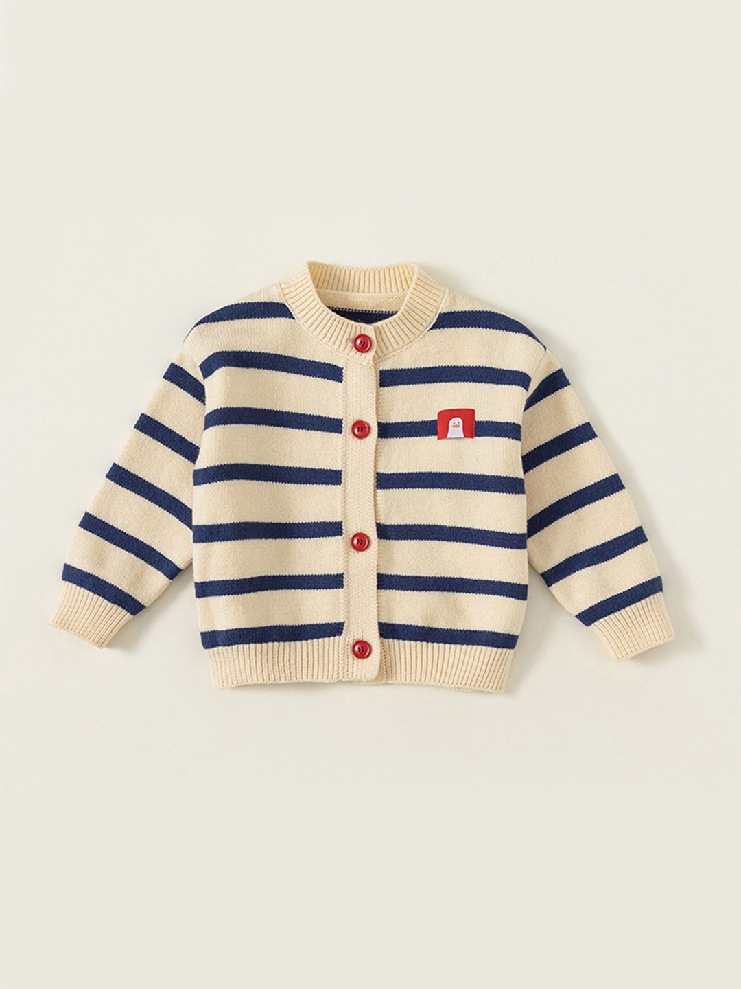 

LULU & SKY Girls Striped Round Neck Cardigan, Off white