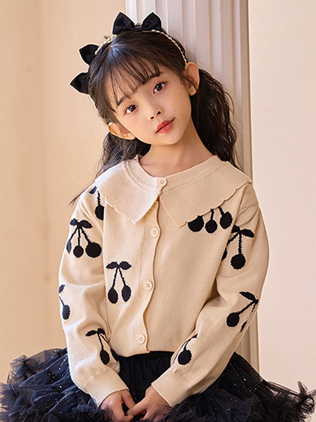 

LULU & SKY Girls Button-up Retro Cardigan, Beige