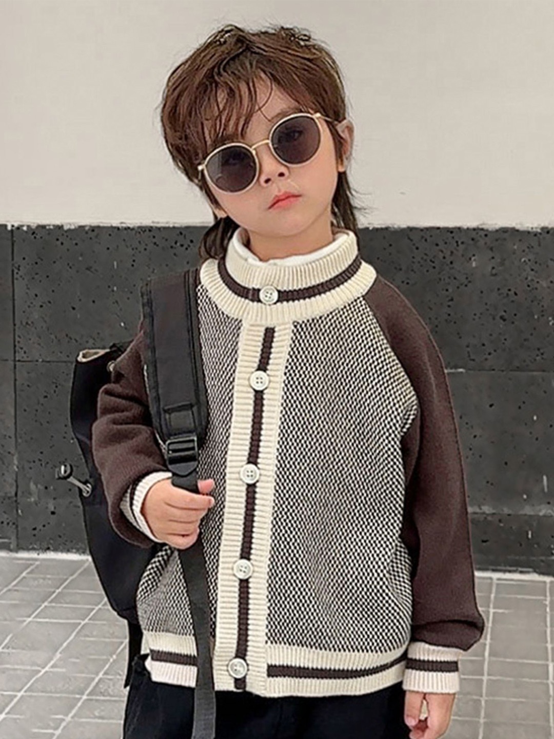 

LULU & SKY Boys Self Design Cardigan, Brown