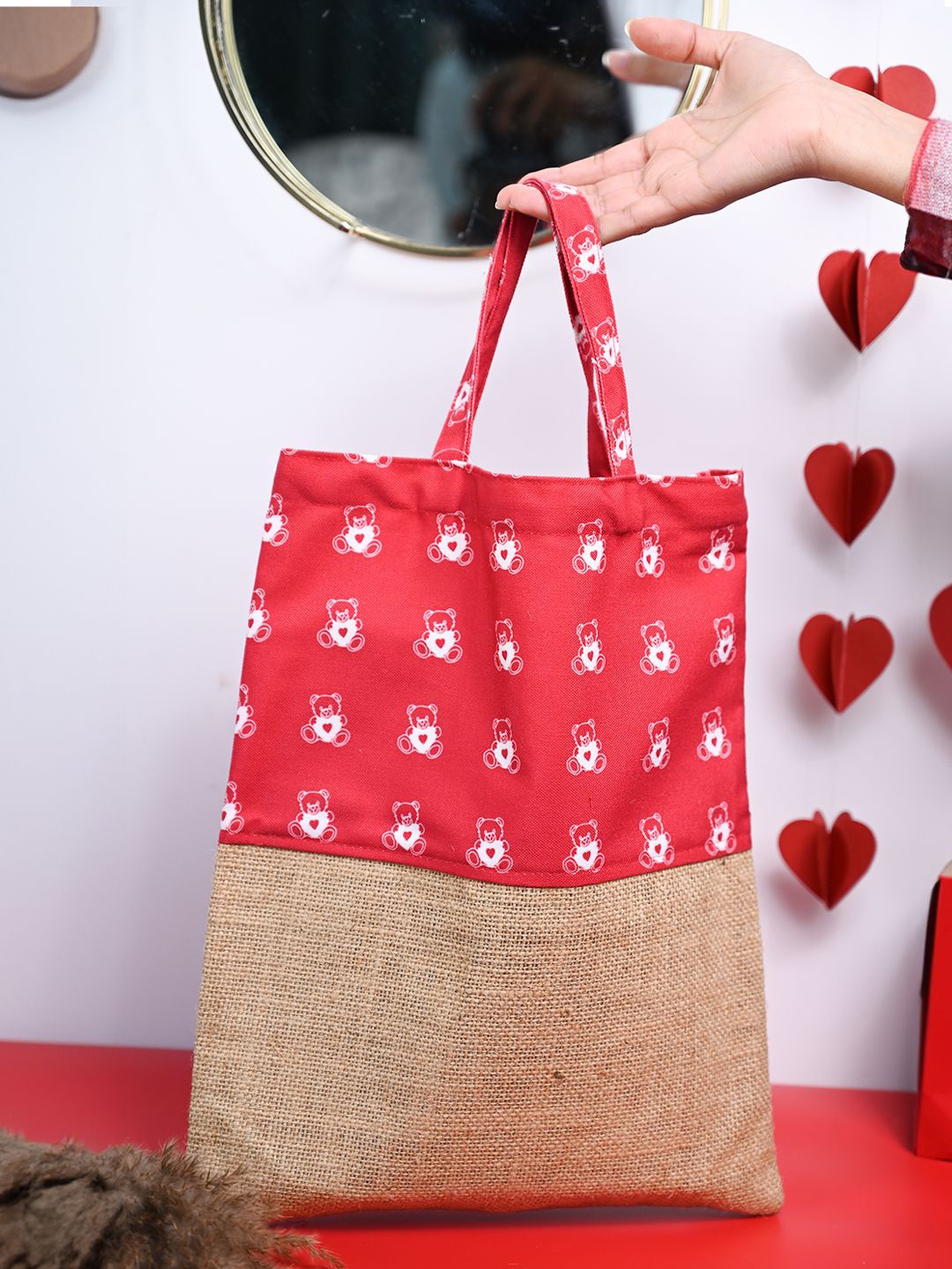 

MARKET99 Unisex Colourblocked Shopper Tote Bag, Red