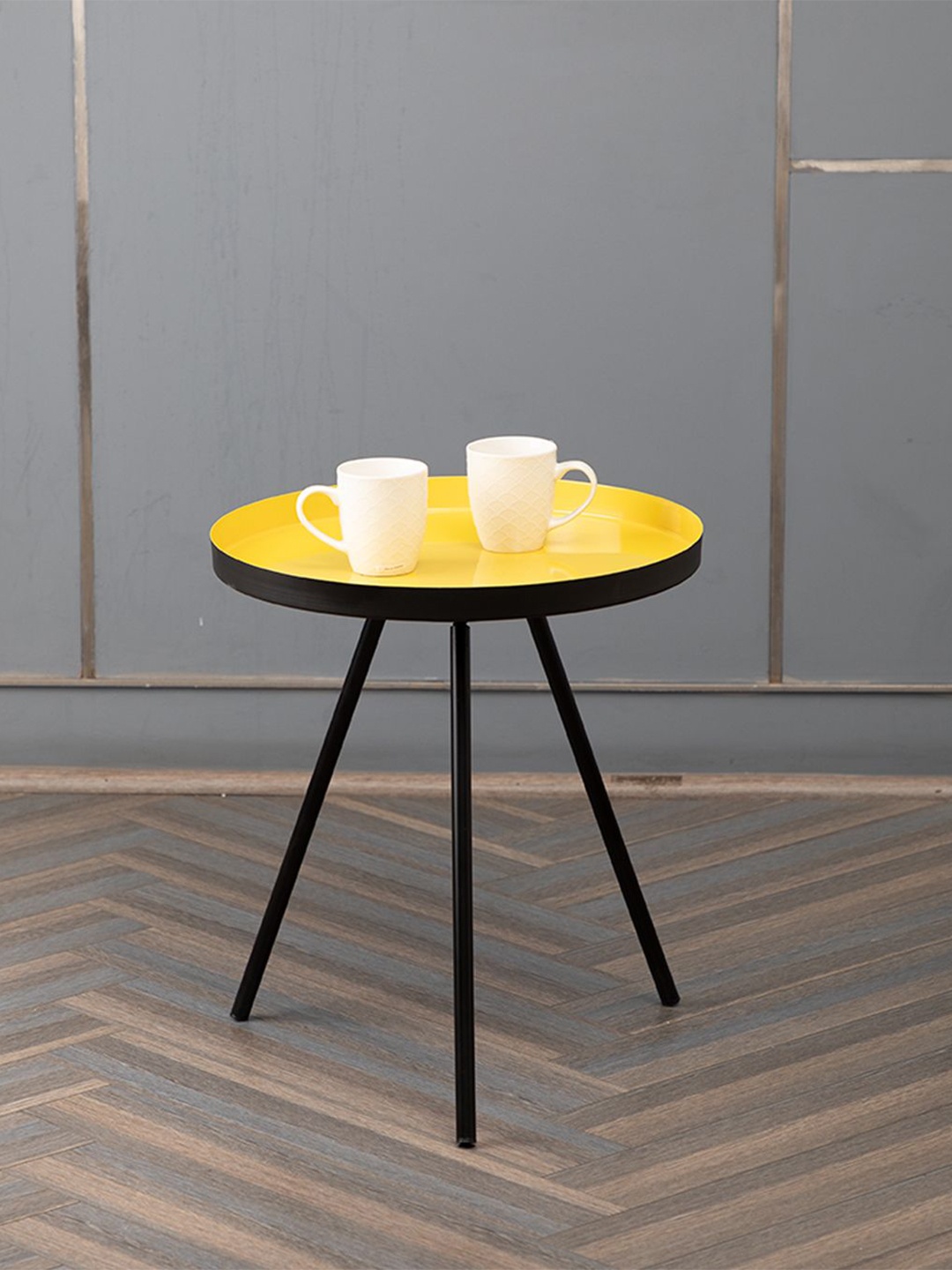 

MARKET99 Yellow & Black Metal Round Side Table For Living Room