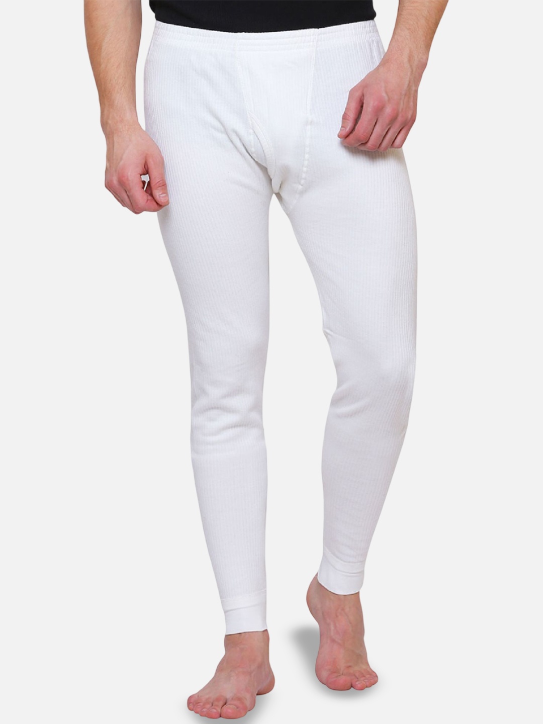 

BODYCARE INSIDER Men Ribbed Mid-Rise Cotton Thermal Bottoms, Off white