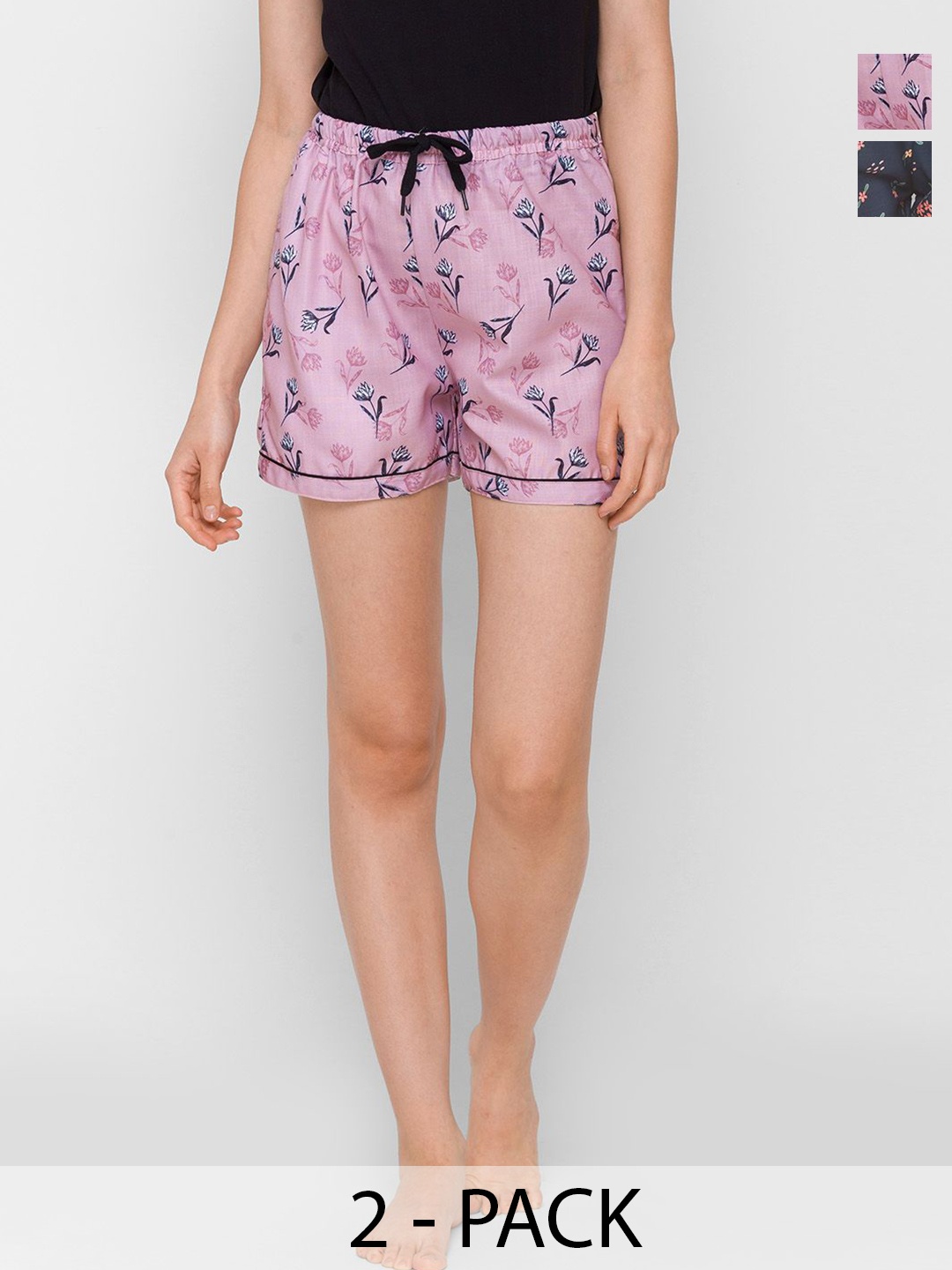 

NOIRA Women 2 Floral Printed Lounge Shorts, Pink