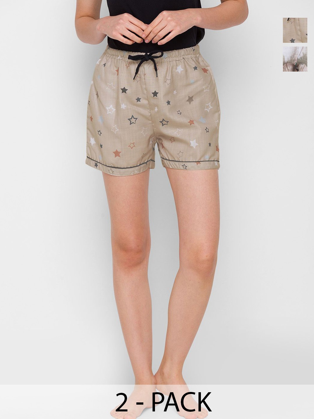 

NOIRA Women Pack Of 2 Printed Lounge Shorts, Brown