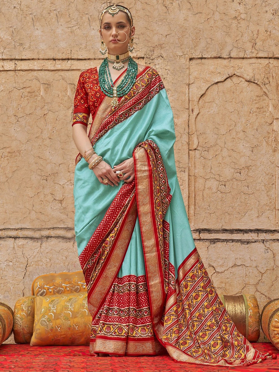 

MAHALASA Woven Design Zari Pure Silk Patola Saree, Sea green