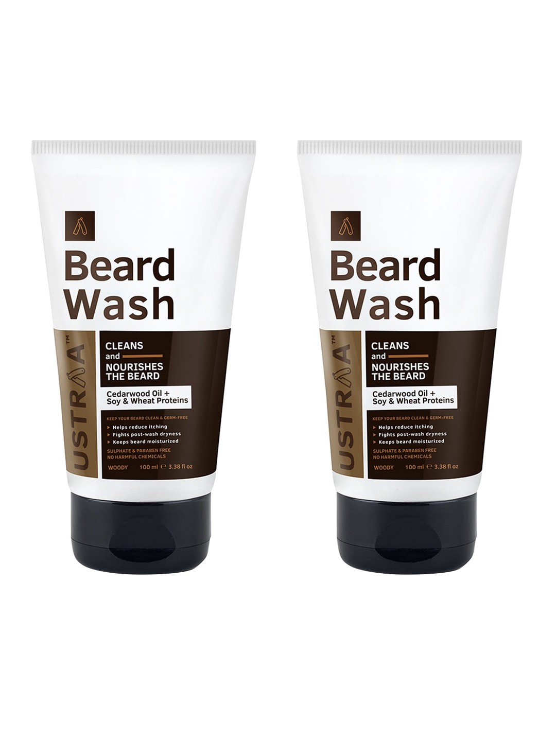 

Ustraa Set of 2 Nourishing Beard Wash with Cedarwood & Wheat Proteins - 100 ml each, Brown
