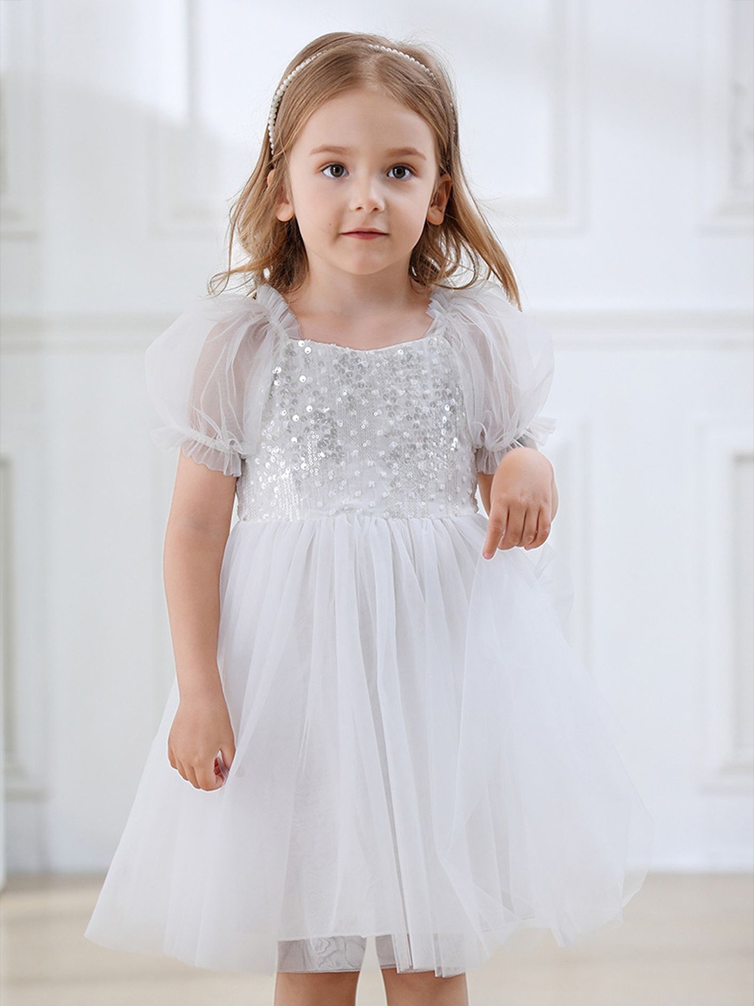 

LULU & SKY Girls Fit & Flare Dress, White