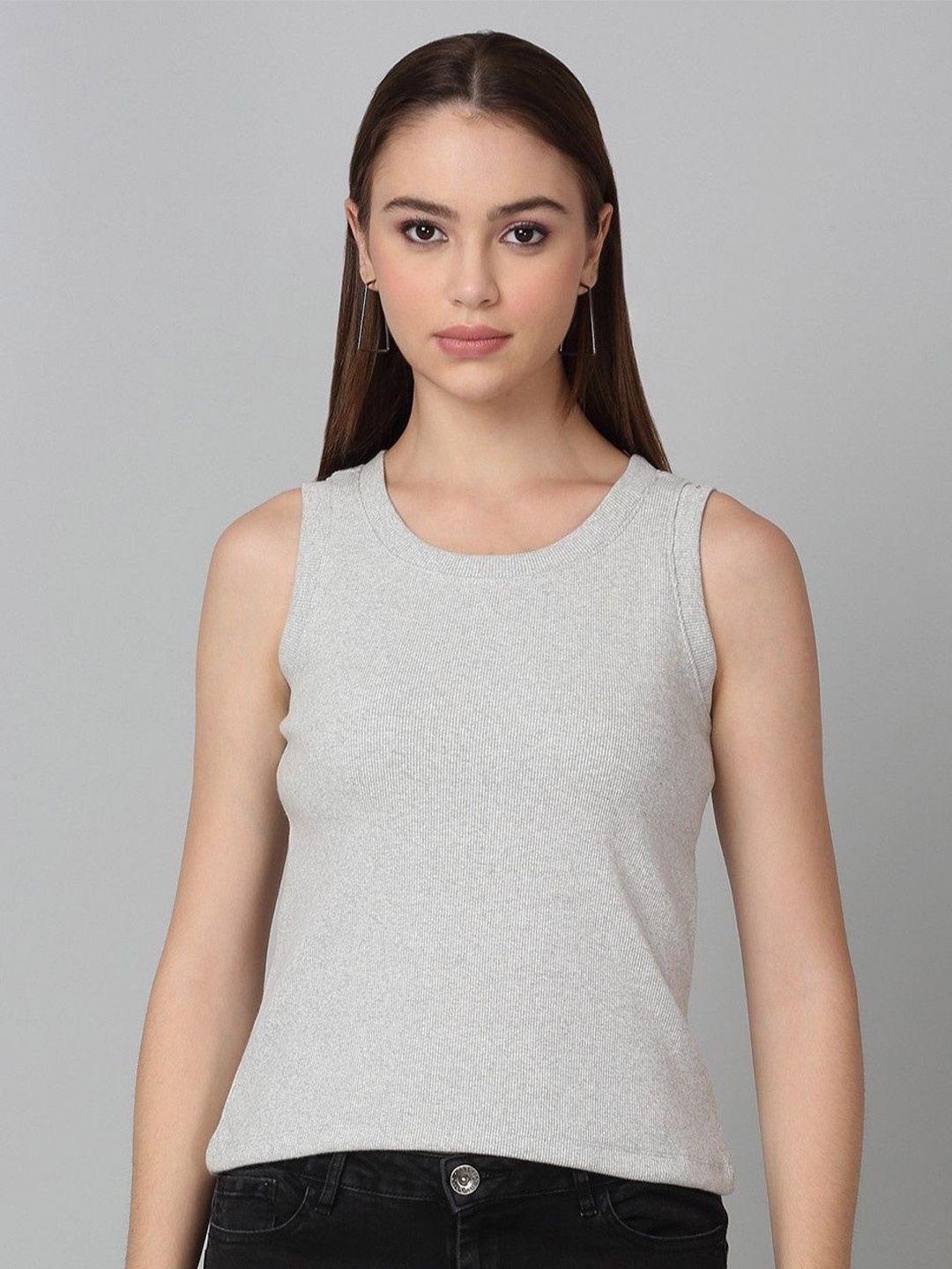 

Dressitude Women Cotton Round Neck Sleeveless Tank Top, Grey