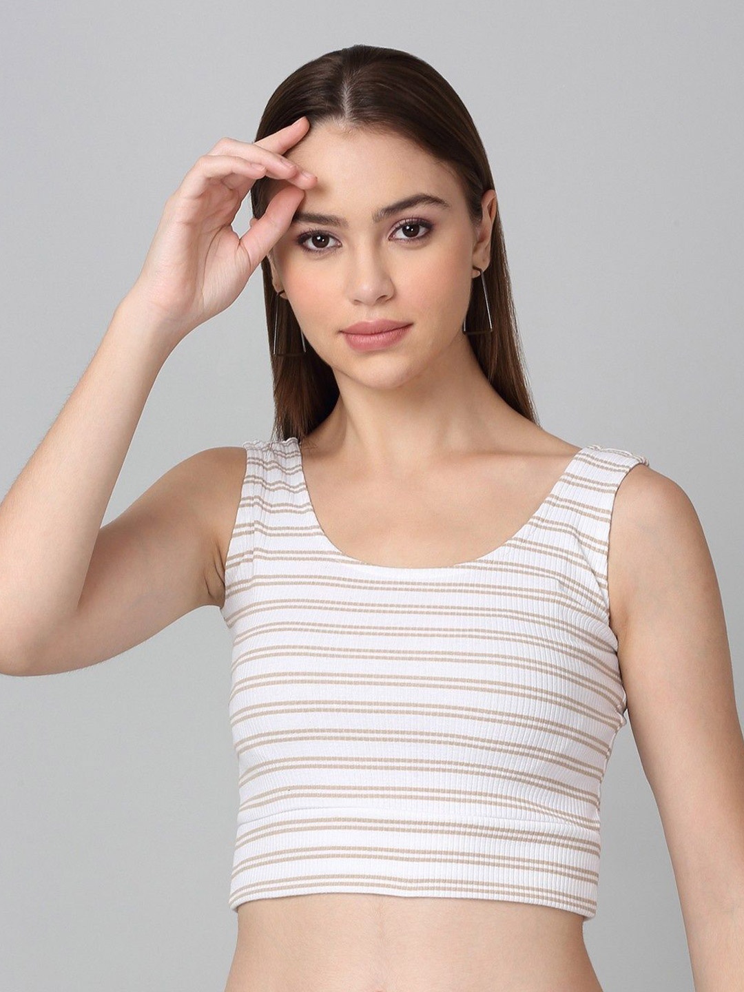 

Dressitude Women Striped Cotton Tank Crop Top, Off white