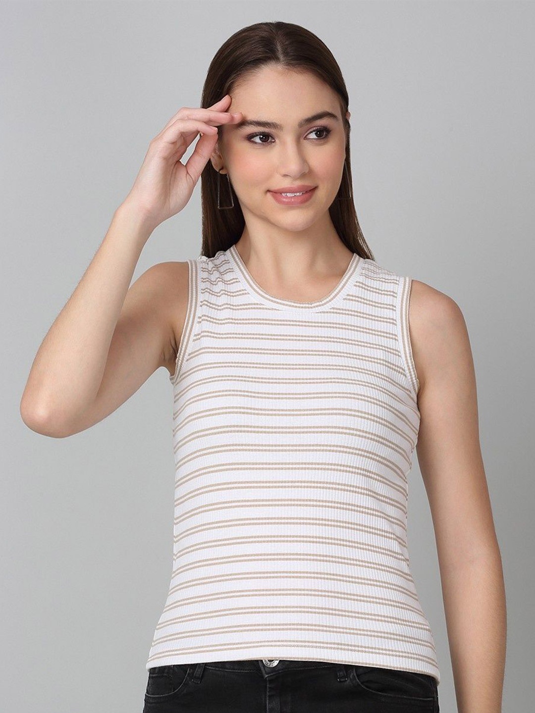 

Dressitude Women Horizontal Stripes Striped Cotton Tank Top, Off white