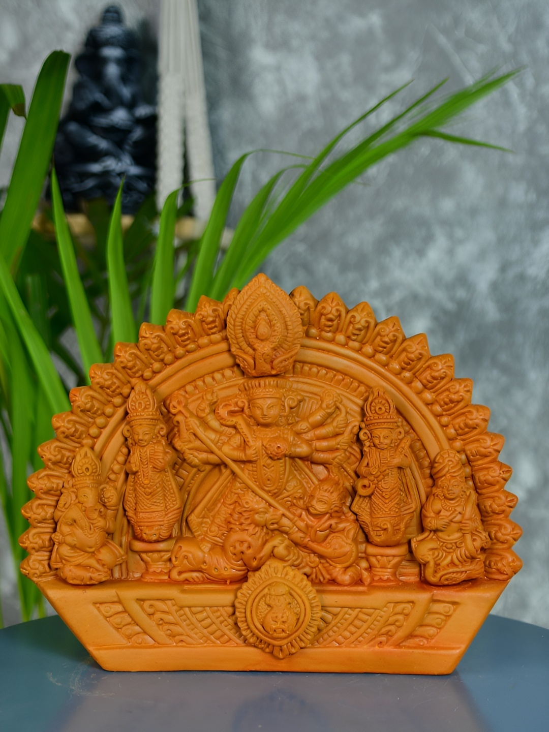 

SOWPEACE Brown Terracotta Durga Religious Idol Showpiece