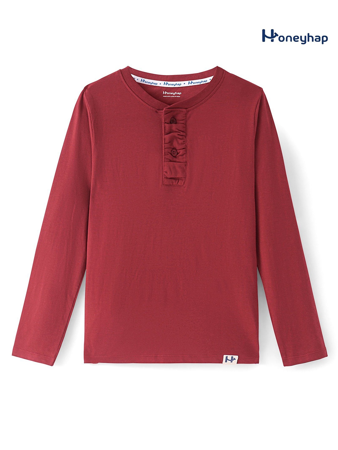 

Honeyhap Boys Solid Henley Neck Cotton T-shirt, Red