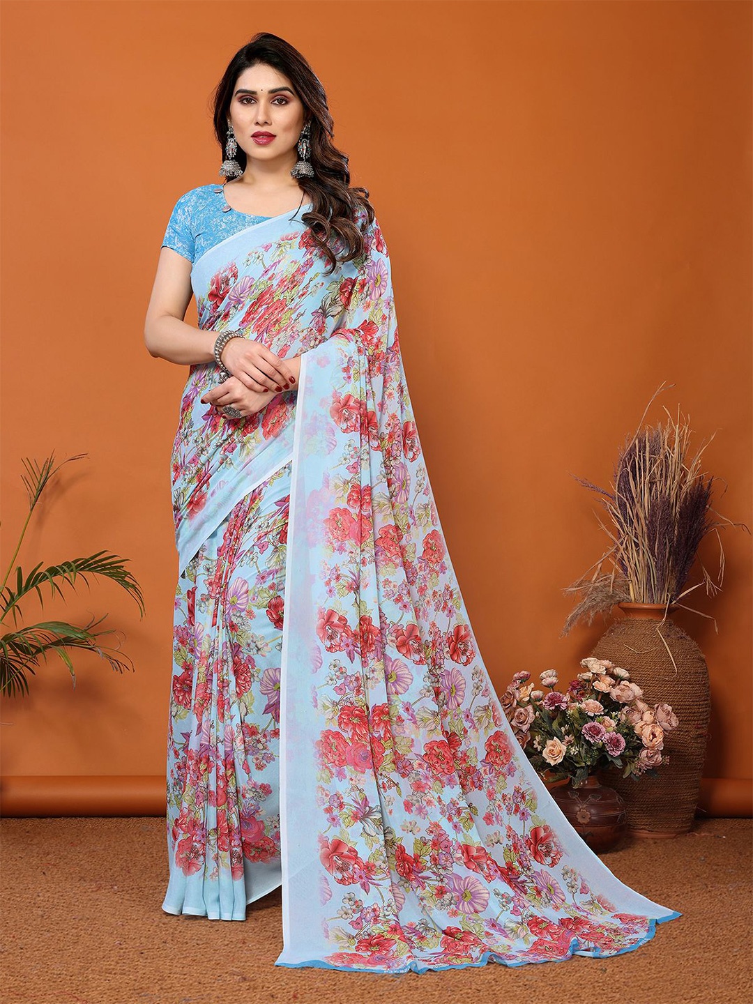

Moda Rapido Floral Printed Saree, Blue