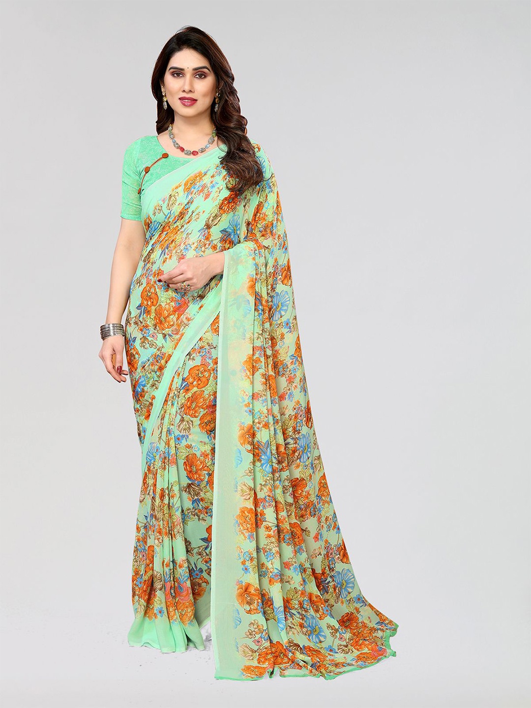 

Moda Rapido Floral Printed Saree With Unstitched Blouse Piece, Green
