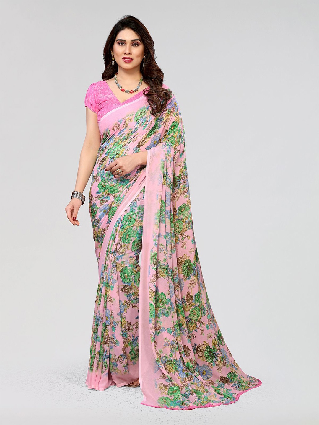 

Moda Rapido Floral Printed Saree, Pink