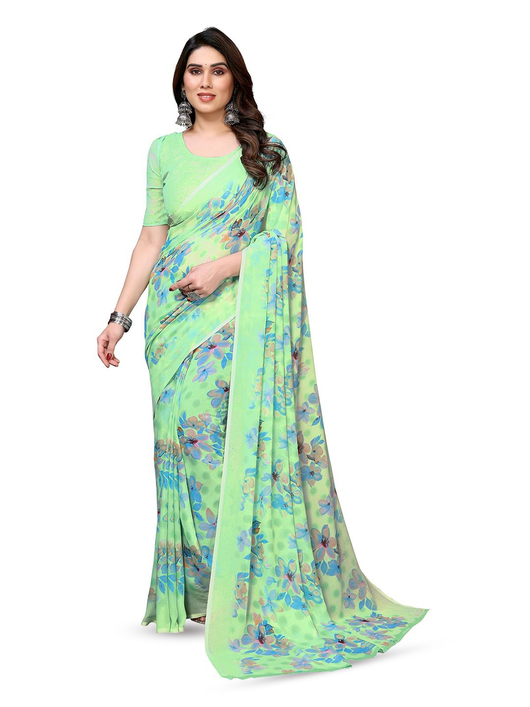 

Moda Rapido Floral Printed Saree With Unstitched Blouse Piece, Blue