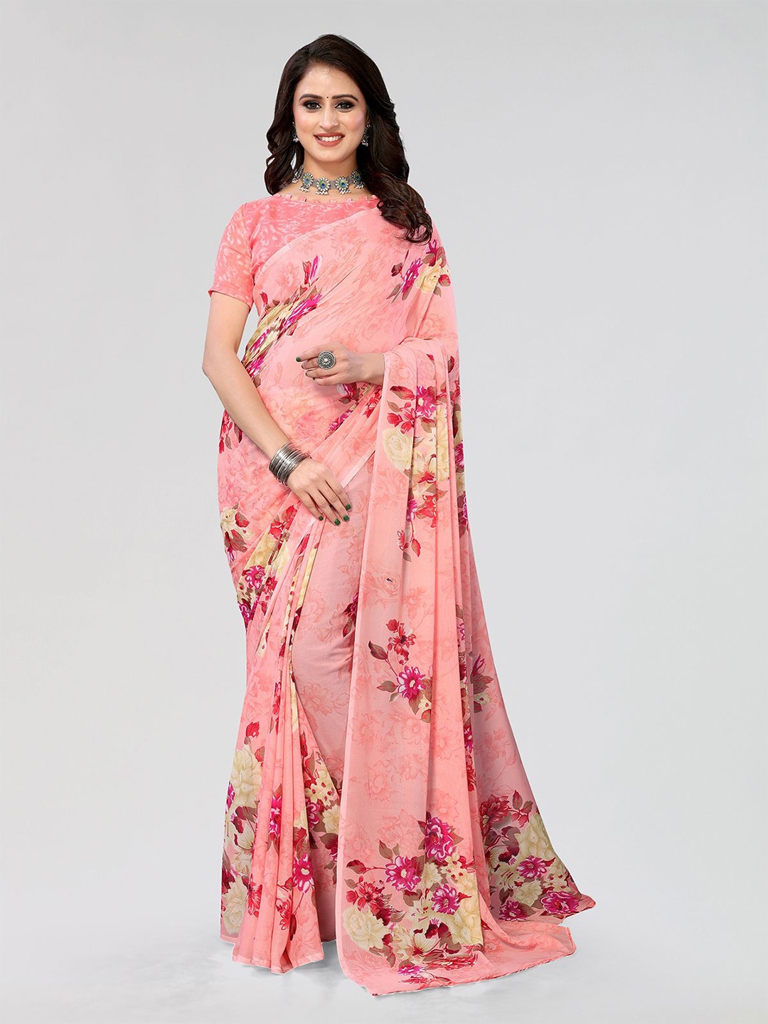 

Moda Rapido Floral Printed Saree, Pink