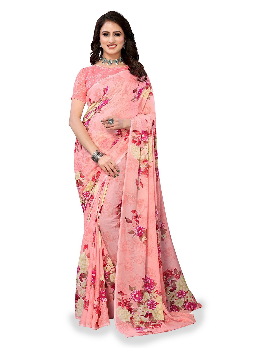 

Moda Rapido Floral Printed Saree, Pink