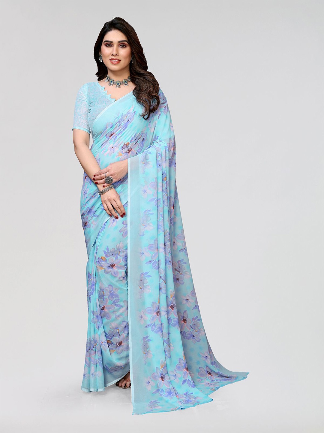 

Moda Rapido Floral Printed Saree, Blue