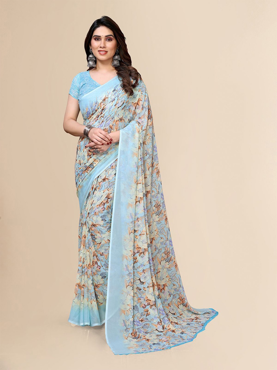 

Moda Rapido Floral Printed Saree, Blue