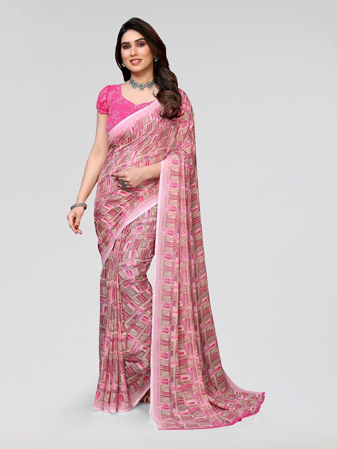 

Moda Rapido Printed Saree With Blouse Piece, Pink