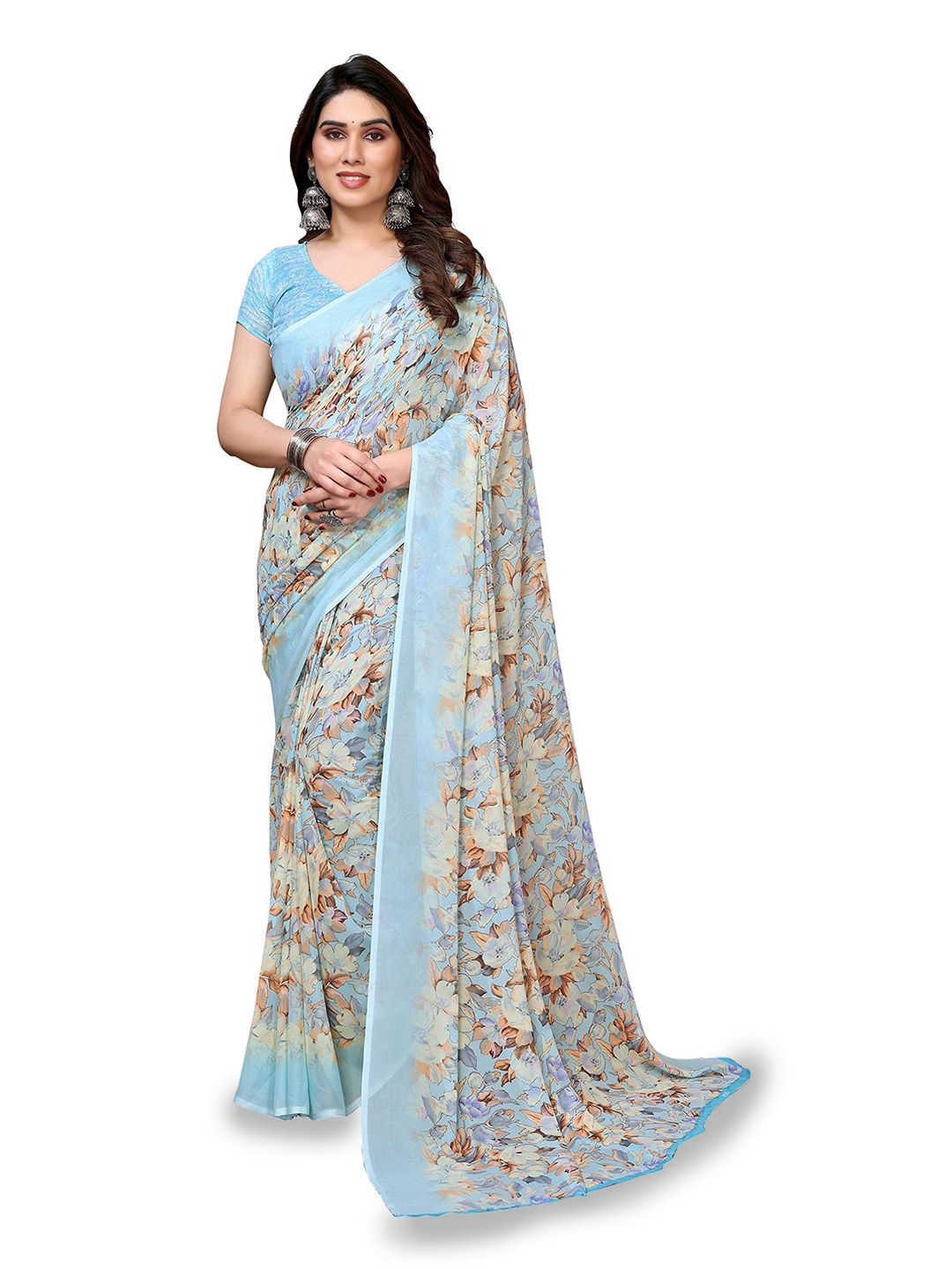 

Moda Rapido Floral Printed Daily Wear Saree, Blue