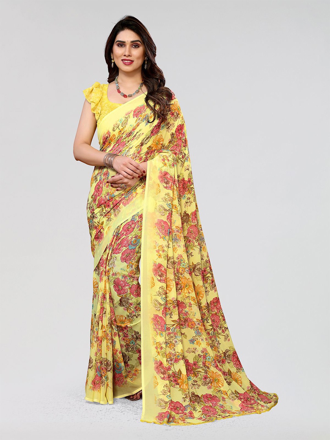 

Moda Rapido Floral Poly Georgette Saree, Yellow