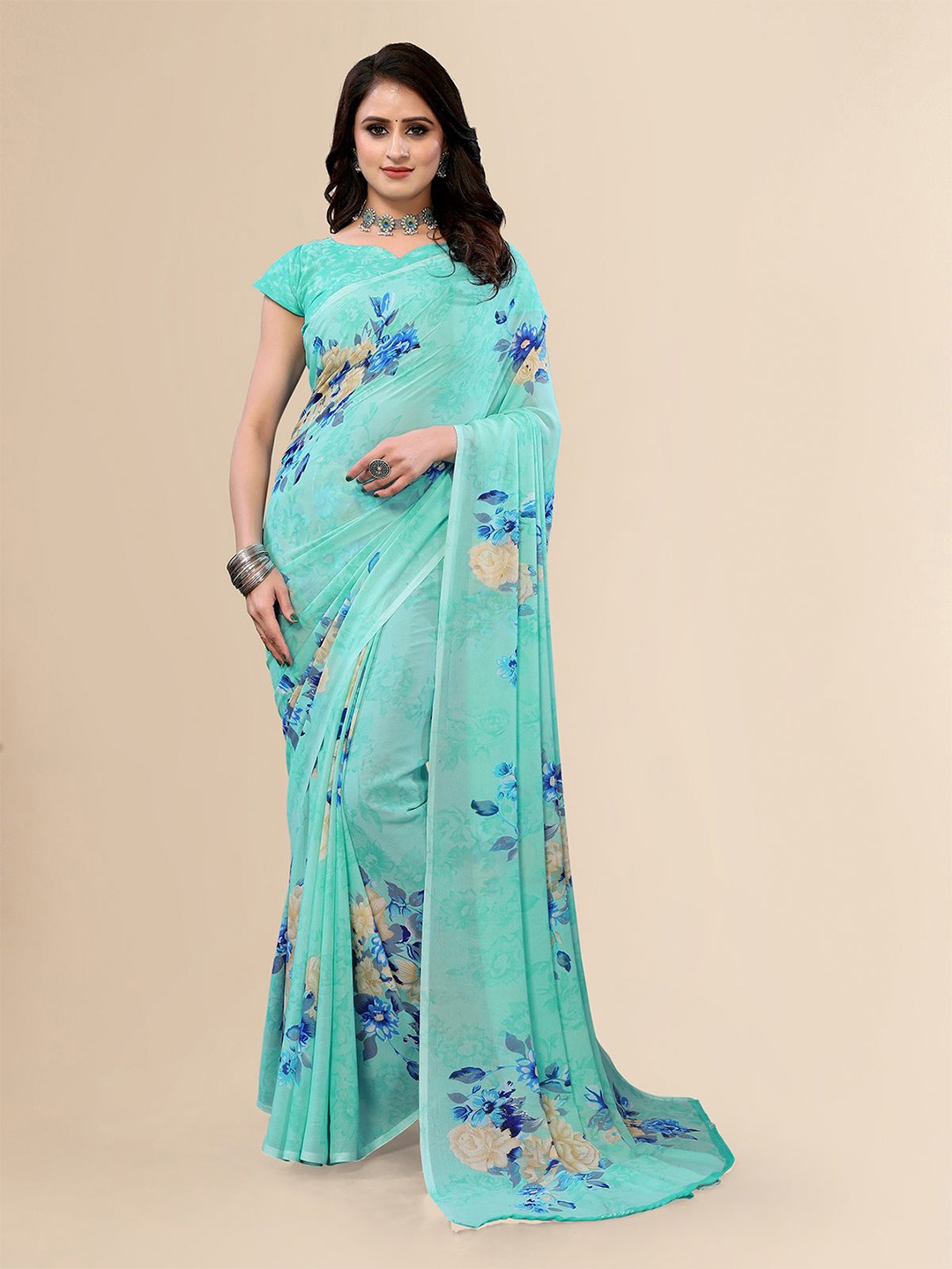 

Moda Rapido Floral Printed Saree, Blue