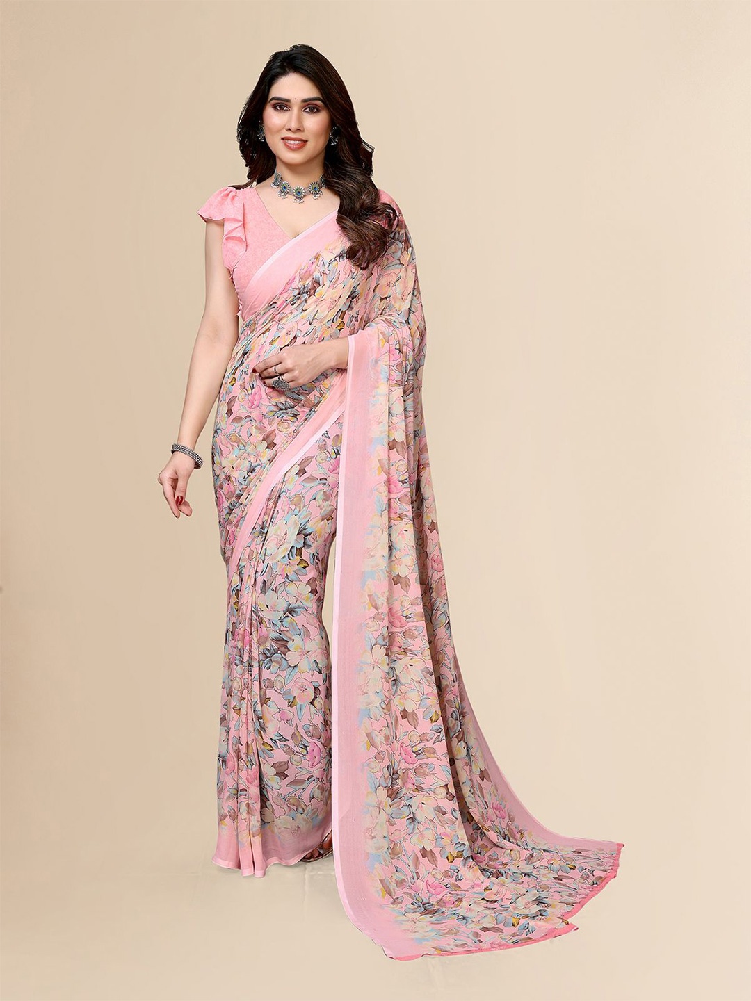 

Moda Rapido Floral Printed Saree, Pink