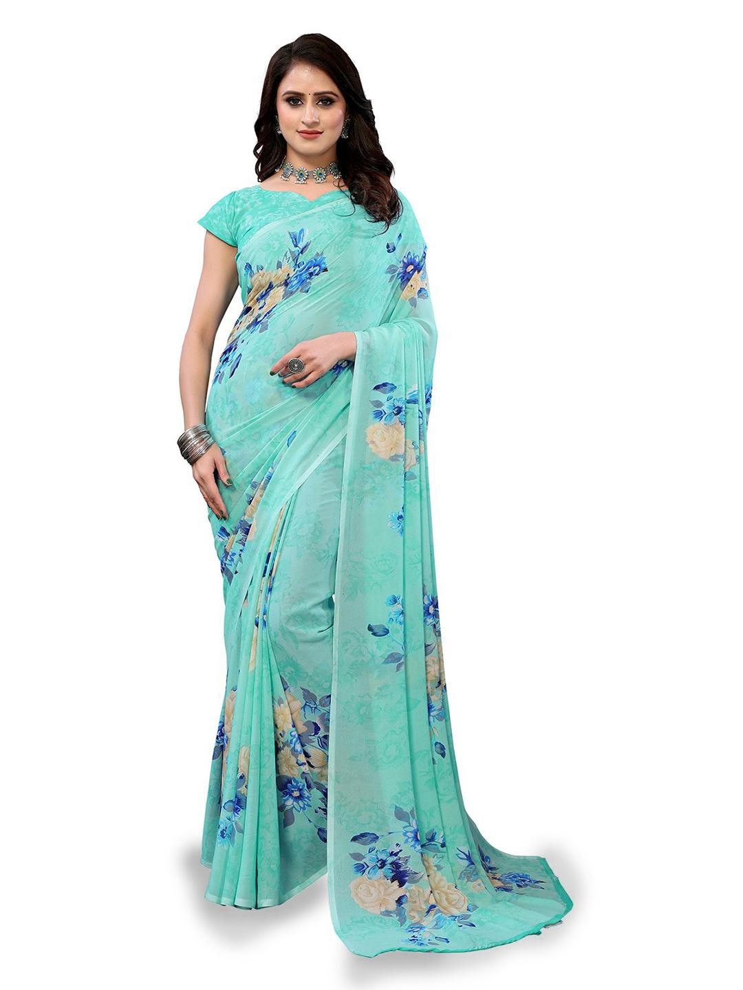 

Moda Rapido Floral Printed Saree, Blue