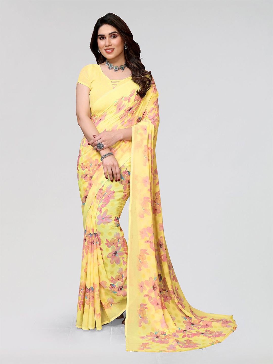 

Moda Rapido Women Floral Printed Saree, Yellow