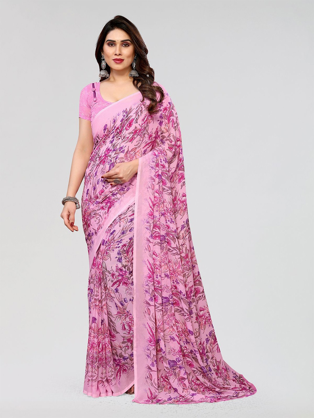 

Moda Rapido Floral Printed Saree, Pink