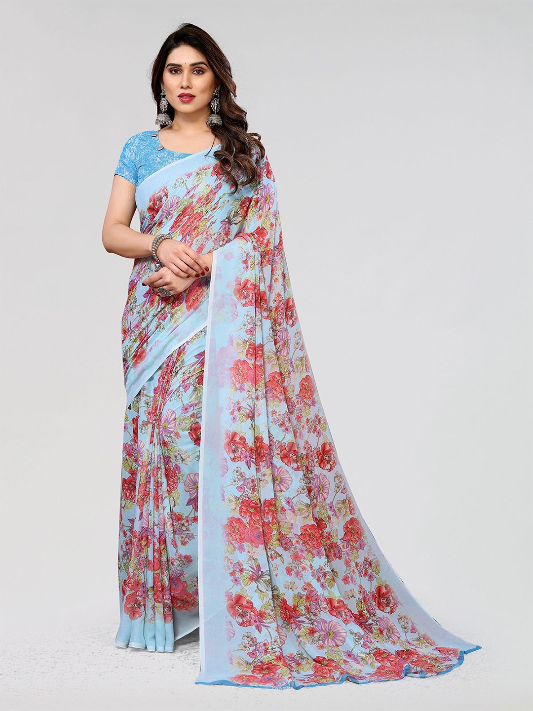 

Moda Rapido Floral Printed Saree, Blue