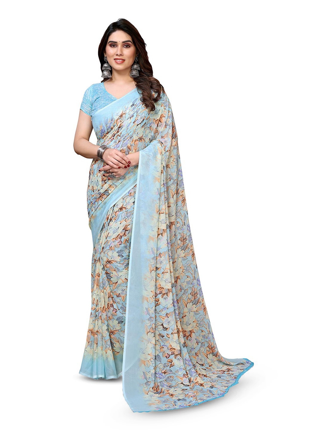 

ANAND SAREES Floral Printed Saree, Blue