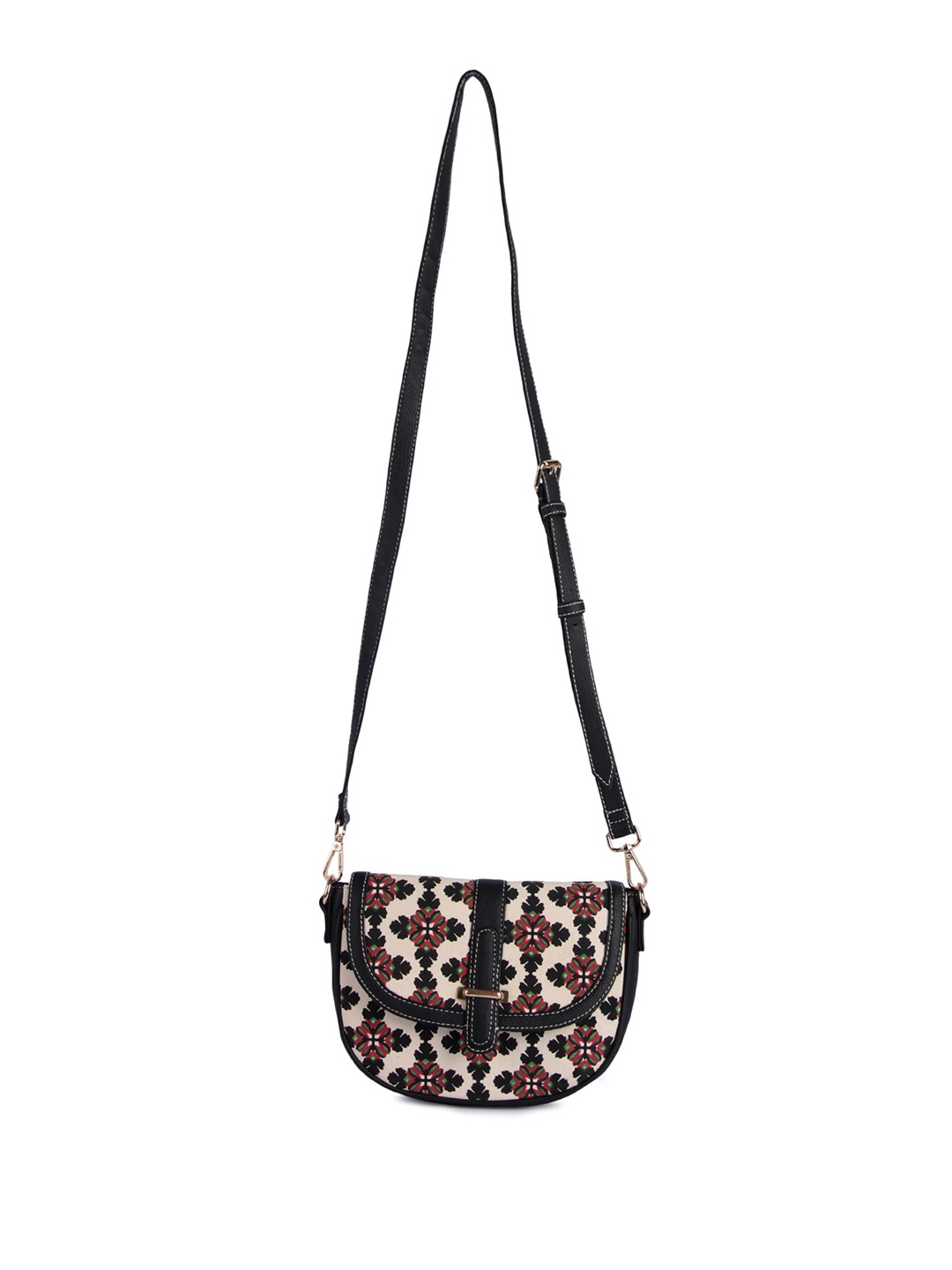 

Anouk Women Floral Printed Half Moon Sling Bag, Black