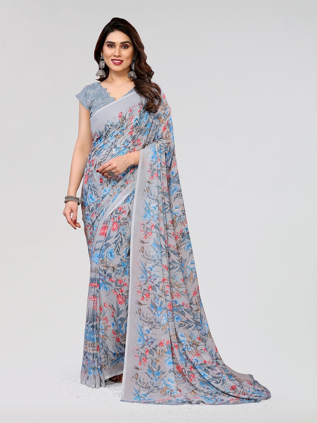 

Moda Rapido Floral Saree, Grey