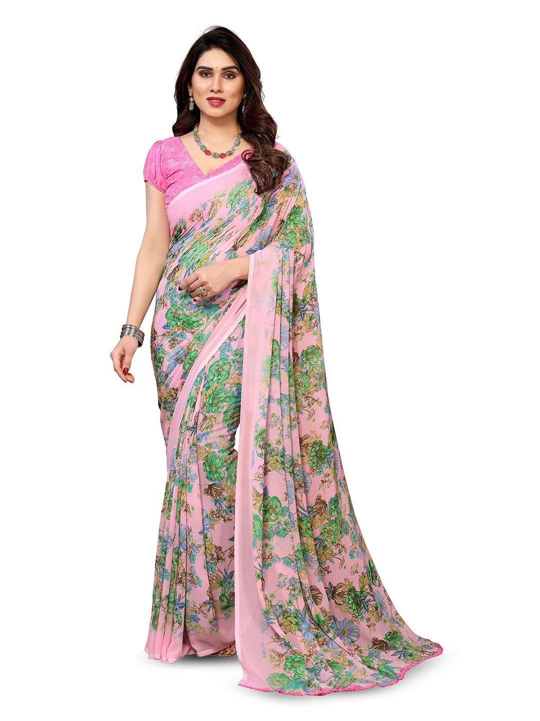 

Moda Rapido Floral Printed Saree, Pink