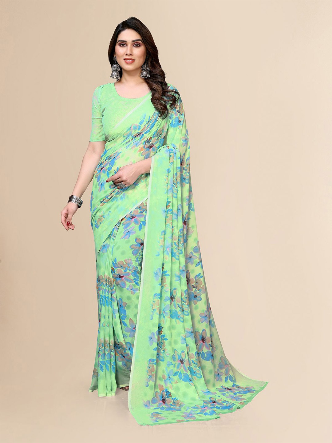 

Moda Rapido Floral Printed Saree, Blue