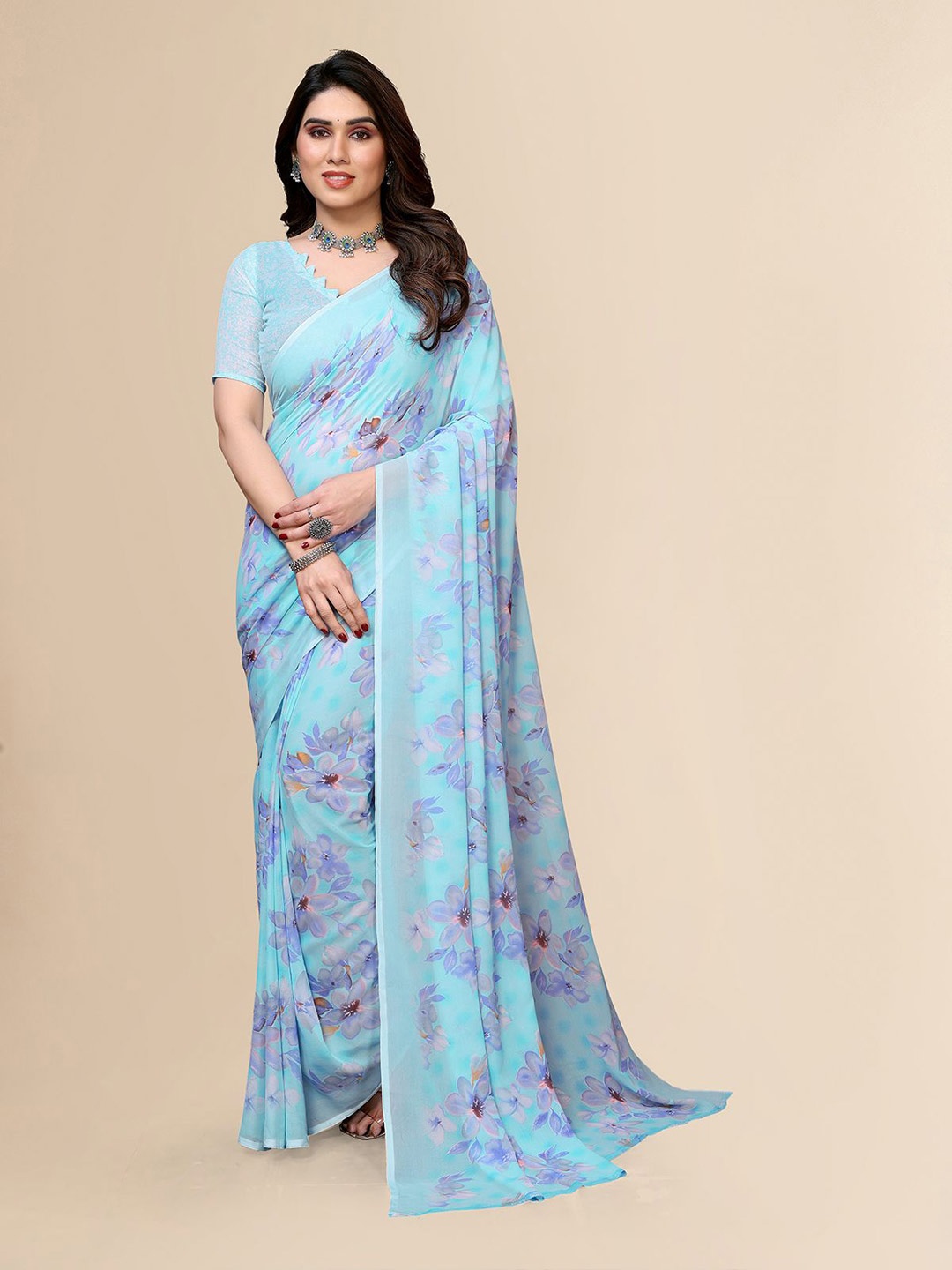 

Moda Rapido Floral Printed Saree, Blue