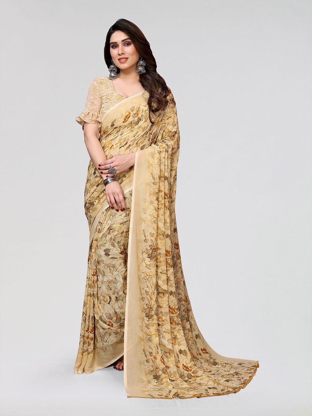 

Moda Rapido Floral Printed Saree, Beige