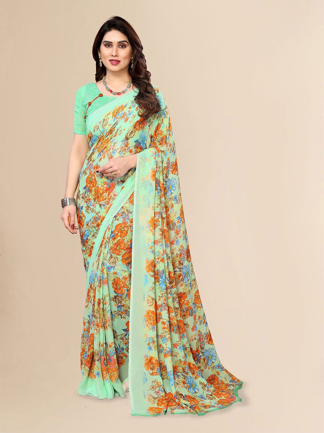 

Moda Rapido Floral Printed Daily Wear Saree, Sea green