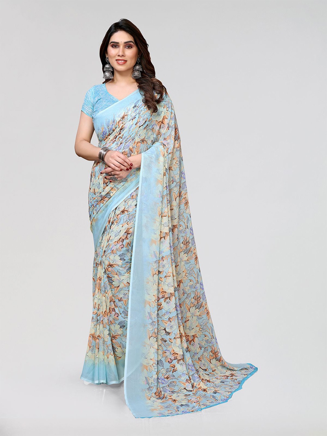 

Moda Rapido Floral Printed Saree With Unstitched Blouse Piece, Blue