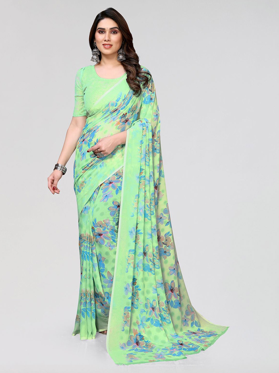

Moda Rapido Floral Printed Saree With Blouse Piece, Green