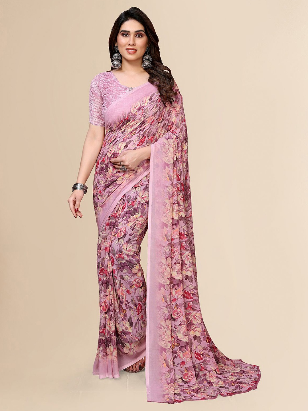 

Moda Rapido Floral Printed Saree, Purple