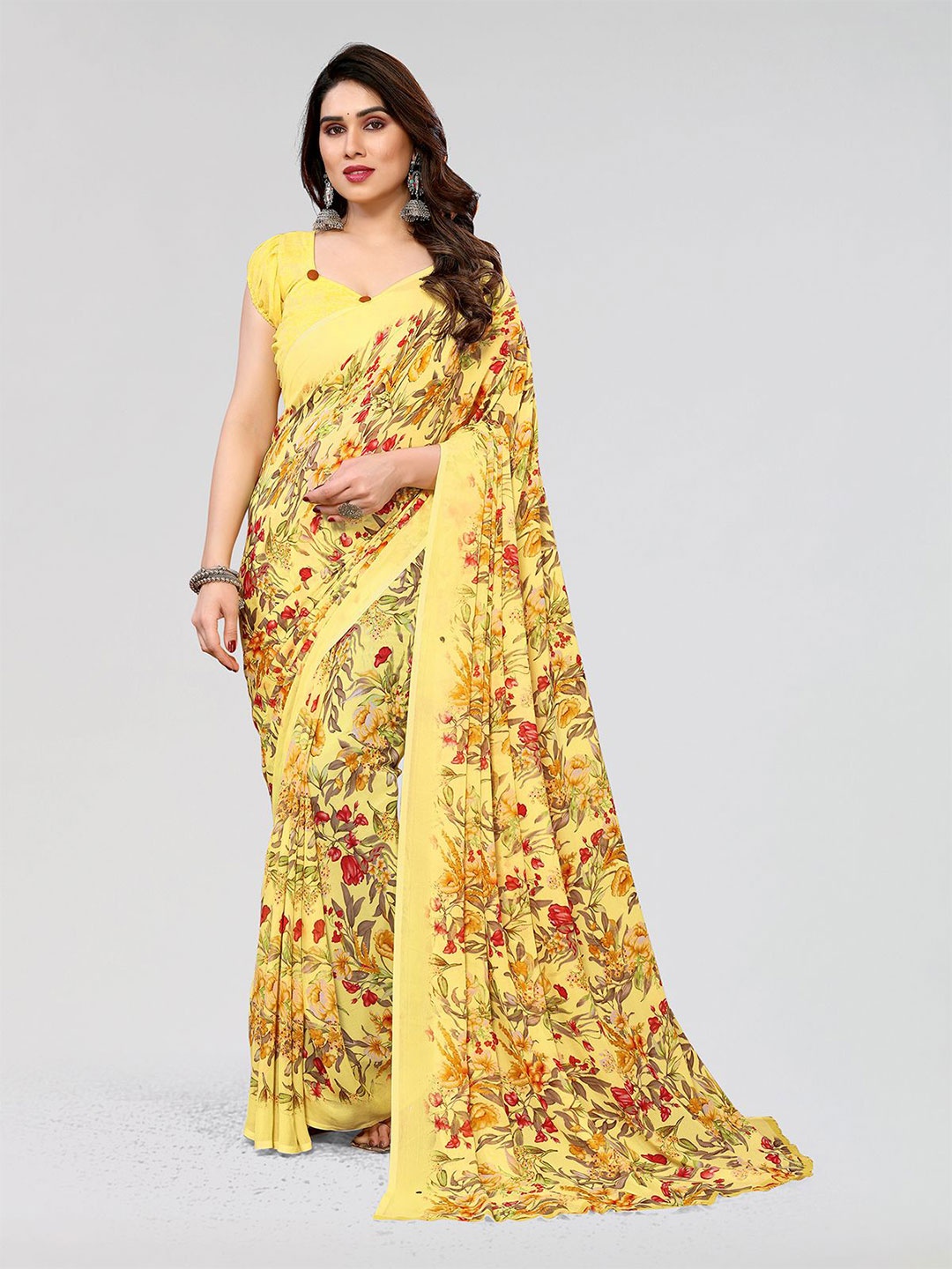

Moda Rapido Floral Printed Saree With Blouse Piece, Yellow