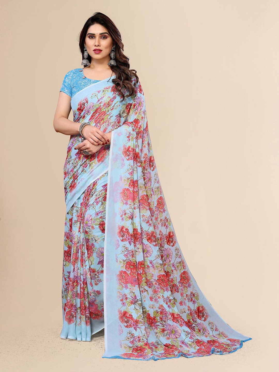 

Moda Rapido Floral Printed Saree, Blue