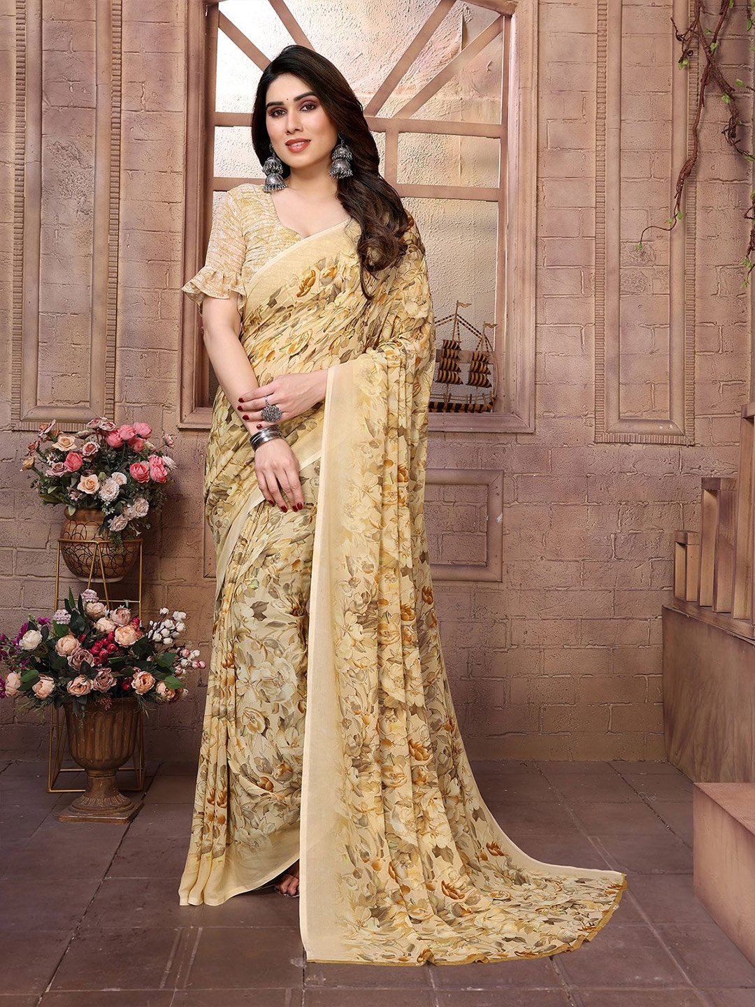 

Moda Rapido Floral Printed Saree, Beige